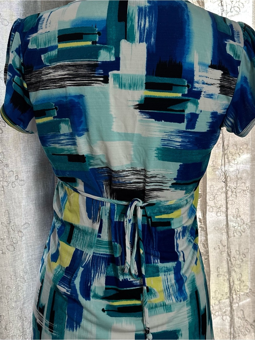 XOXO Blue Abstract Ruffle V-Neck Blouse - Picture 3 of 5